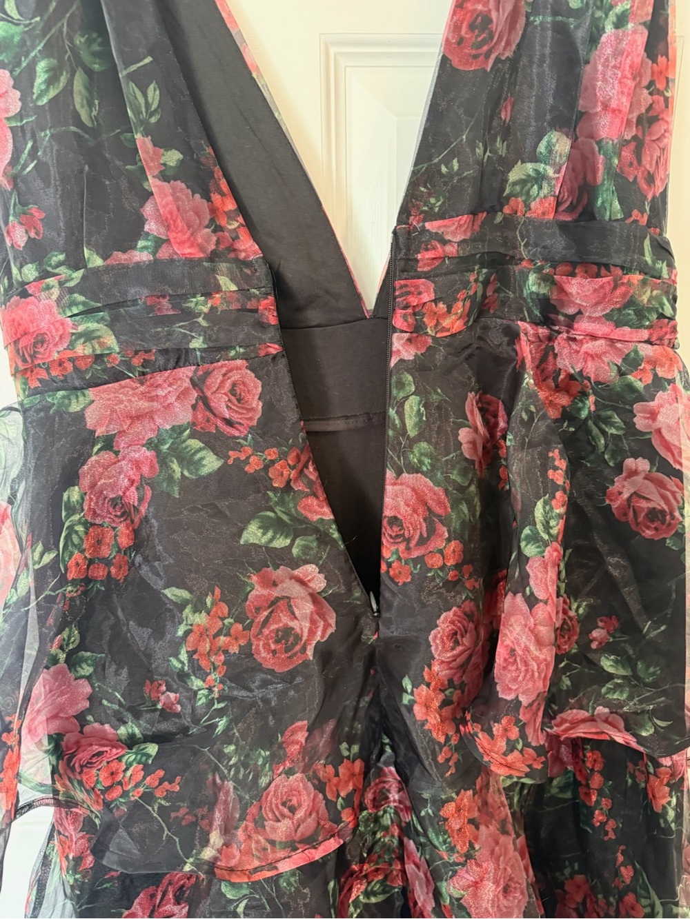 Lulus Black Floral Ruffle V-Neck Dress (NWT) - Picture 9 of 10